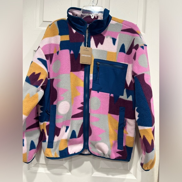 Patagonia Jackets & Blazers - Patagonia Women's XL Synchilla Jacket Frontera Blue Marble Pink NWT Fleece